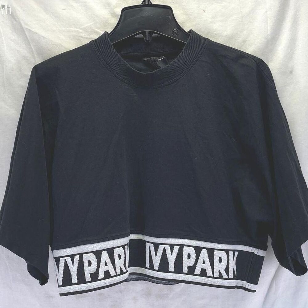 Ivy Park x Adidas Size S Black Oversize Crop Top Elasticated Waist Wide Sleeve